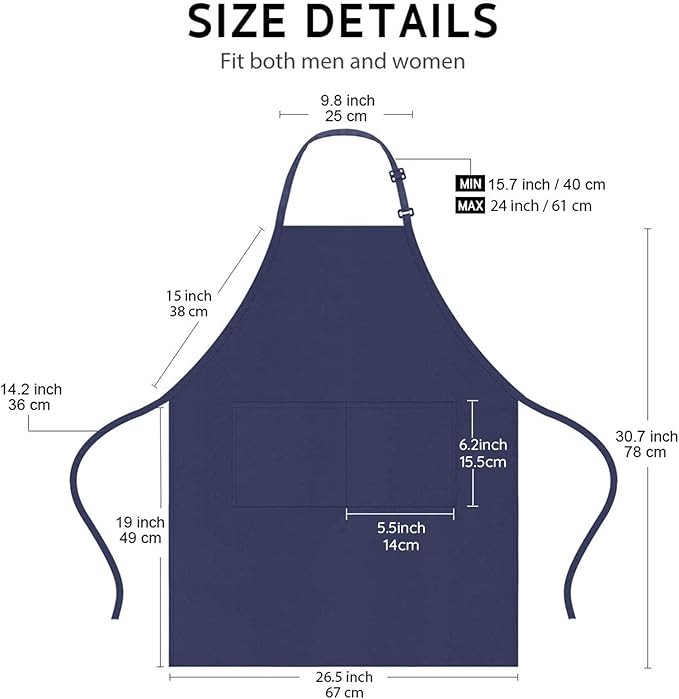4 Pack Chef Apron, Waterproof Apron, Adjustable Apron with 2 Pockets for Men Women, Apron for Cooking Baking Restaurant (Polyester Blend, Navy Blue) - Image 5