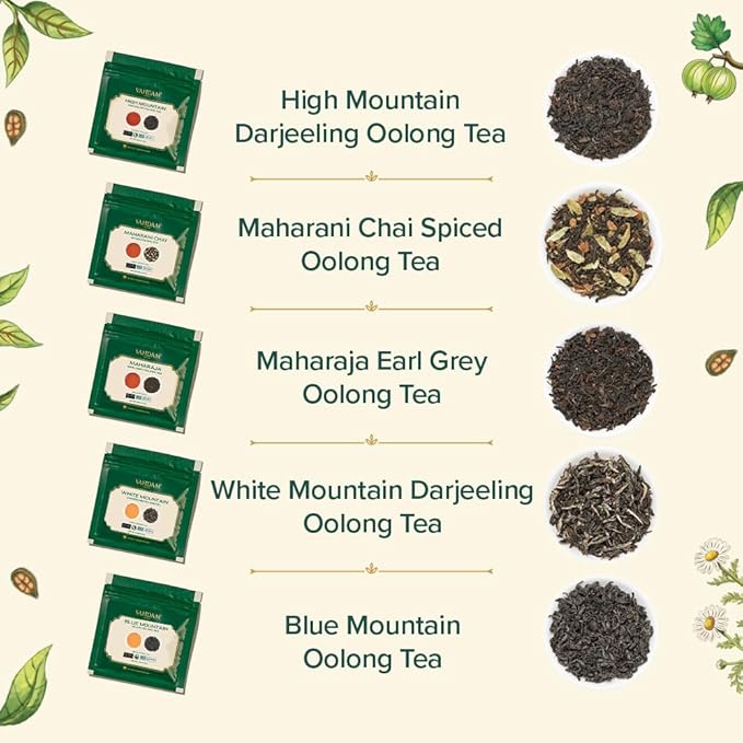 VAHDAM Assorted Oolong Tea Sampler Gift Set (5 Flavors) Gluten-Free, Non-GMO | 5 Unblended Loose Leaf Teas | Tea Variety Pack | Gift for Women & Men