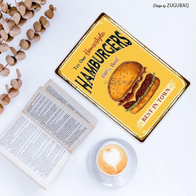 Hamburgers Tin Signs Vintage Metal Sign Funny Food Art Printing Poster Wall Decor for Home Kitchen Bar Restaurant Cafe Pub Indoor Outdoor 12x8 Inch Hanging Plaque - Image 4