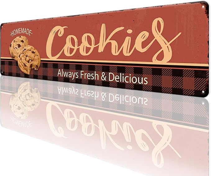 Cookies Homemade Always Fresh Delicious Christmas Metal Sign Vintage Print Art Poster Tin Hanging Plaque for Home Kitchen Patio Yard Cafe Coffee Bar Wall Decor Novelty Gift 16" x 4" - Image 6