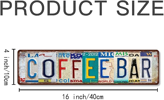 Saraheve COFFEE BAR Sign – Vintage License Plate -16x4 Inch Rustic Coffee Bar Wall Decor for Kitchen, Coffee Station, Cafe, Office Break Room or Home Bar - Image 2