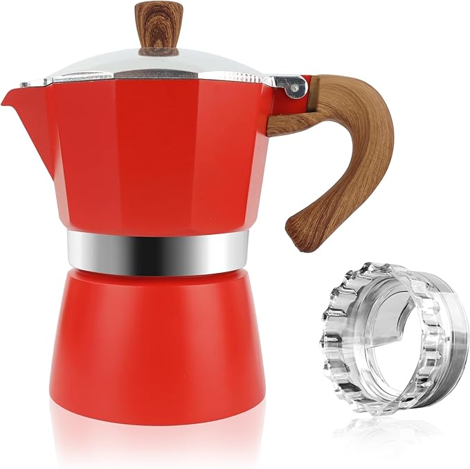 ShanSon Moka Pot Stovetop Espresso Maker 3 Cup 5 oz Italian Coffee Maker Manual Cuban Coffee Percolator Machine Italian Espresso Greca Coffee Maker for Cappuccino or Latte,Red
