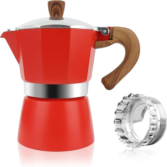 ShanSon Moka Pot Stovetop Espresso Maker 3 Cup 5 oz Italian Coffee Maker Manual Cuban Coffee Percolator Machine Italian Espresso Greca Coffee Maker for Cappuccino or Latte,Red