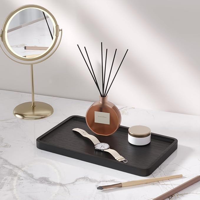 Bamboo Serving Tray,9.8x5.9 Inch Decorative Trays Platter for Coffee Table,Living Room,Bar,Party,Mini Charcuterie Boards Cheese Board,Home Decor（Black）