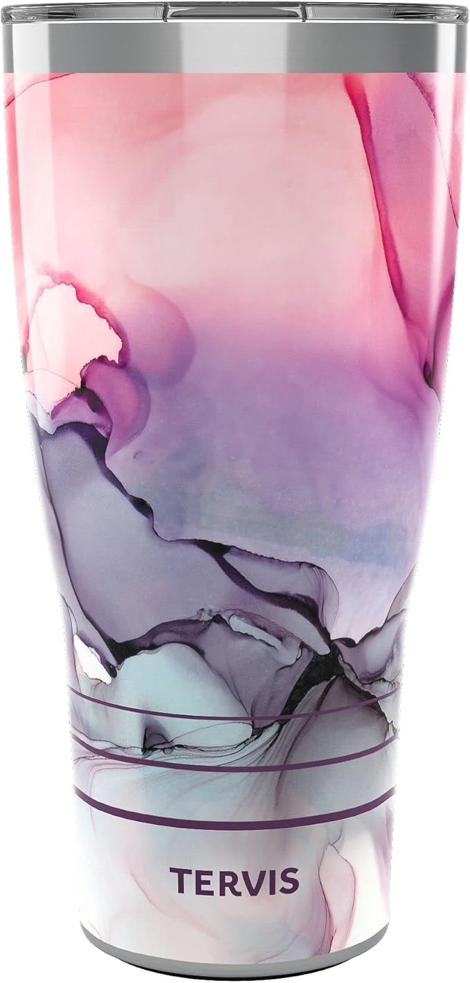 Tervis Traveler Inkreel - Fluid Pink Triple Walled Insulated Tumbler Travel Cup Keeps Drinks Cold & Hot, 30oz, Stainless Steel