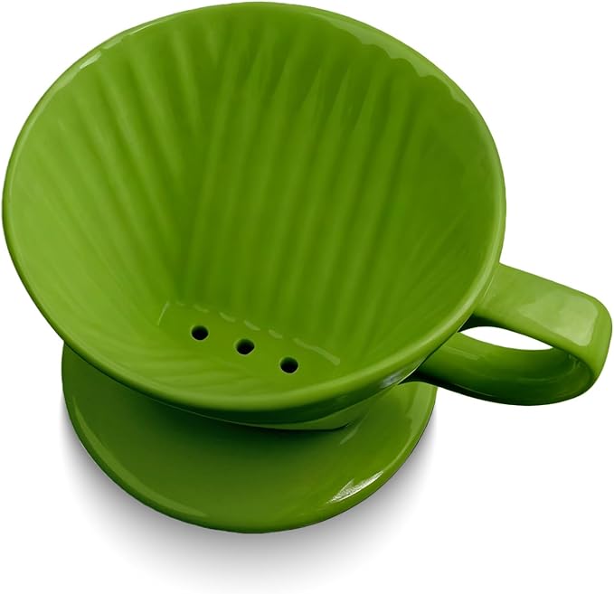 Handmade Pour Over Ceramic Coffee Dripper - Authentic Brewing Experience for Camping, Office, and Home (Dark green)