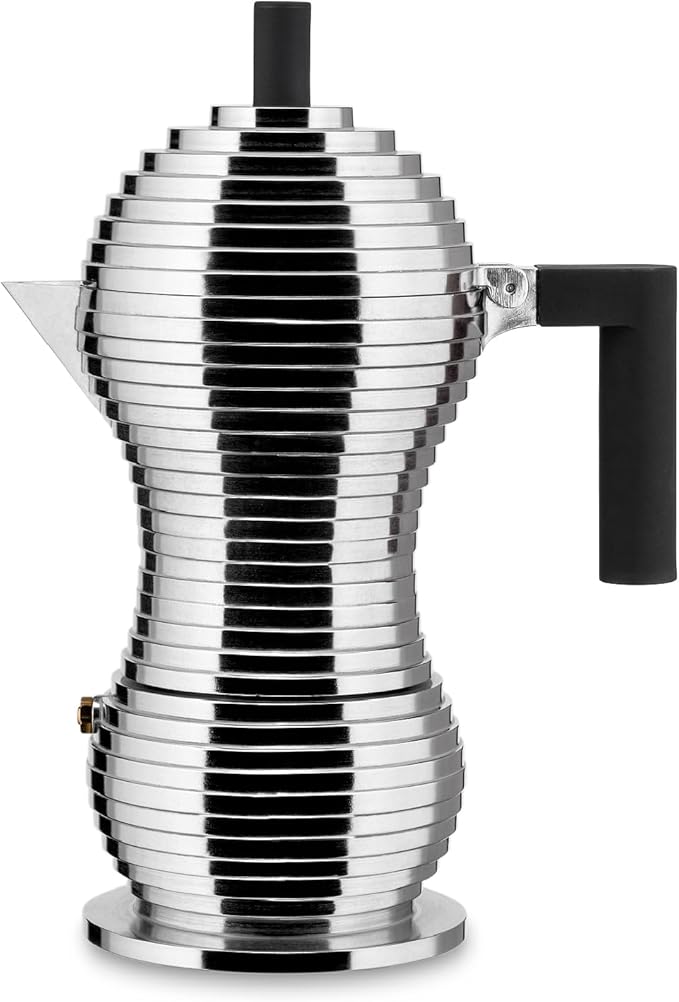 Alessi MDL02/6 B "Pulcina" Stove Top Espresso 6 Cup Coffee Maker in Aluminum Casting Handle And Knob in Pa, Black