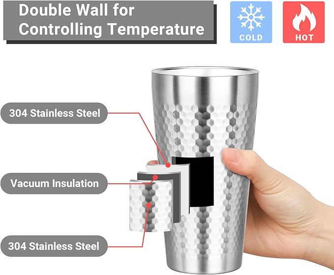 Metal Cup, 19 oz Insulated Tumbler, 12 Pack Double Wall Unbreakable Stackable Water Tumblers Premium Insulated Stainless Steel Cups Drinking Glasses for Home Travel Camping Outdoor