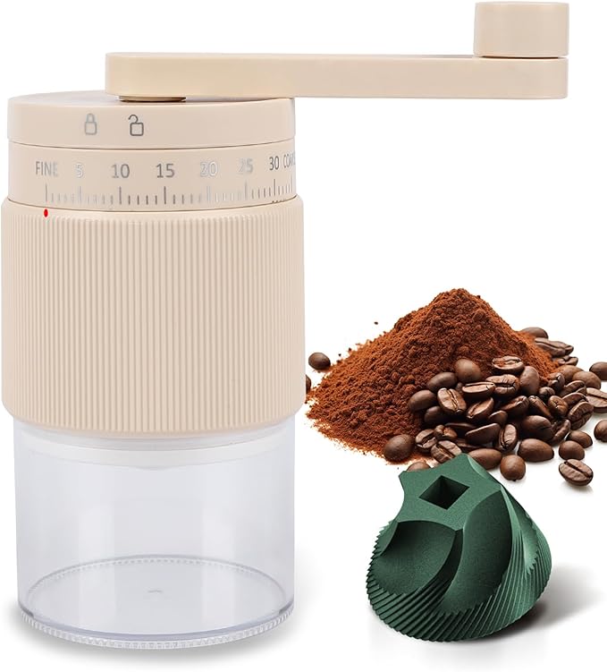 Manual Coffee Grinder, Adjustable Ceramic Burr Coffee Grinder with Detachable Handle, Portable Coffee Mill for Espresso, Pour Over, French Press, Camping-F