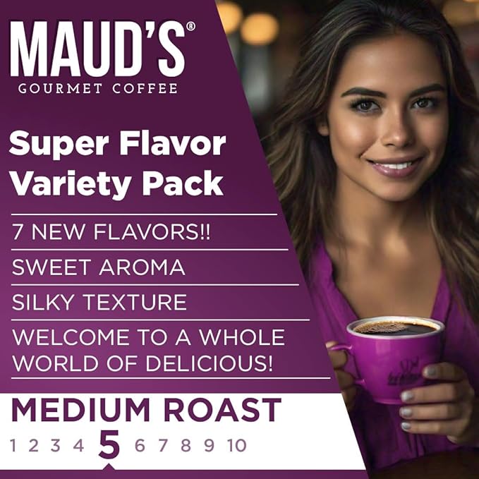 Maud's Super Flavored Coffee Pods Variety Pack, 80 ct, 16 Assorted Flavors, Medium Roast Flavored Coffee in Single Serve Pods – 100% Arabica Beans, Compatible with Keurig K Cups Maker - Image 3