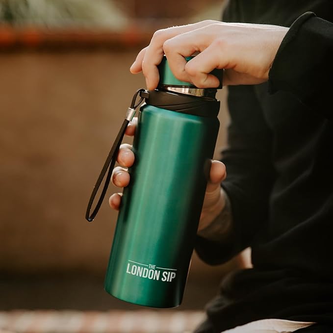 The London Sip 25 oz Multi-Function Travel Mug and Tumbler Tea Infuser Water Bottle Fruit Infused Flask Hot and Cold Double Wall Stainless Steel Coffee Thermos, Celestial Blue, Pack of 2