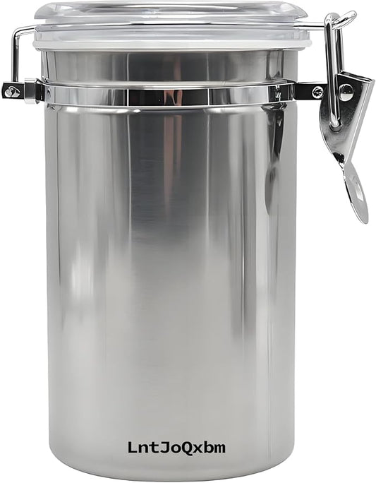 Stainless Steel Vacuum Seal Coffee Canister With Clear Lid, Airtight Food Storage Container With Locking Clamp for Coffee Beans, Tea, Cereal, Nuts (Stainless Steel With Clear Lid, 67.6 fl oz / 2000ml)