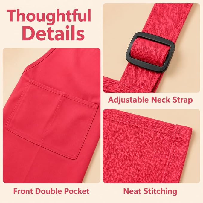 Chef Apron,Cotton Polyester Kitchen Apron with 2Pockets,Adjustable Stain Resistant for Cooking BBQ(1Pcs) - Image 4