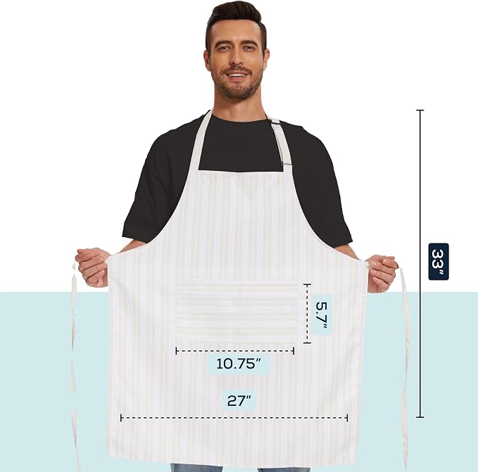 Will Well 2 Pack Bib Apron For Men & Women with 2 Pockets - White Stripe | Unisex 33'' x 27'' Oil & Water Resistant Soft Kitchen Chef Apron with Adjustable Neck Strap & 38'' Waist Ties for Snug Fit - Image 6