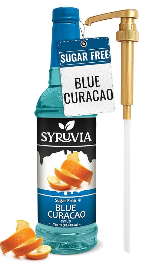 Syruvia Sugar Free Blue Curacao Syrup, Flavored Syrup for Cocktails, Drinks, Lemonades, Iced Teas, and Desserts – 25.4 fl oz, With Pump by SYRUVIA