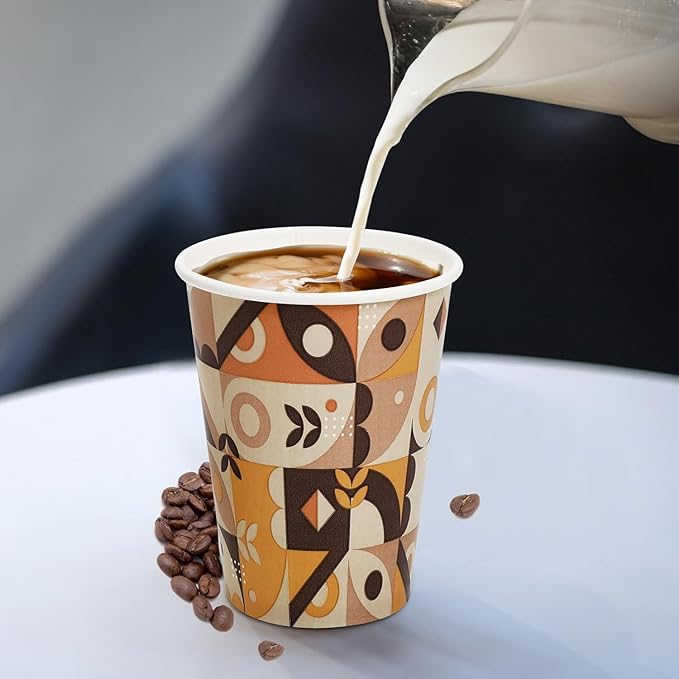 Tamone 100 Pack 12 oz Paper Coffee Cups, Disposable Coffee Cups with Lids, Paper Cups for Cold/Hot Drinking Coffee, Water, Juice or Tea, Suitable for Home, Restaurant, Store and Cafe