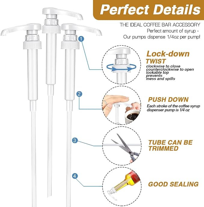 16 Packs White Coffee Syrup Pump Dispenser, Compatible with 25.4 Oz/750ml Bottles, Great for Home & Coffee Bar Drinking Mixes, Tea, Beverage, Cocktails, Plus Spoons(5.23") - Image 3