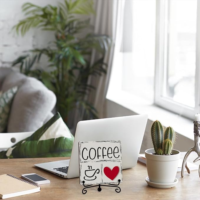 Funny Coffee Signs, Coffee Heart Sign, Funny Coffee Bar Desk Decor, Coffee Signs For Coffee Station, Coffee Shelf Decor, Farmhouse Rustic Wooden Plaque With Stand (C16) - Image 5