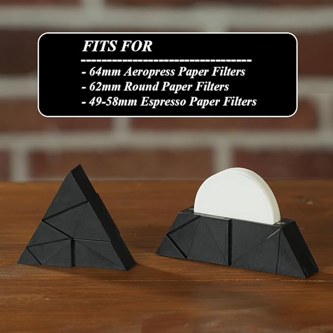 Espresso Paper Filters Storage Holder - CAFEMASY Triangle Coffee Filter Container with Lid Compatible with Aeropress Standard Filters and Espresso Filters