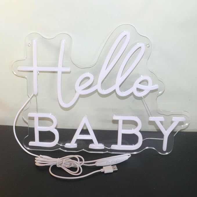 Hello Baby Neon Signs Led Gender Reveal Party Welcome Decorations Neon Letters Signs Pregnancy Announcement Party Supplies Baby Shower Yard Signs(warm white) - Image 9
