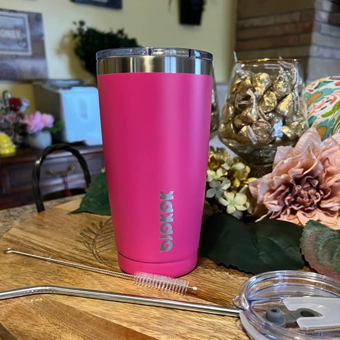 BJPKPK Purple Insulated Tumbler With Lid And Straw 20 oz Stainless Steel Tumblers Coffee Thermal Cup
