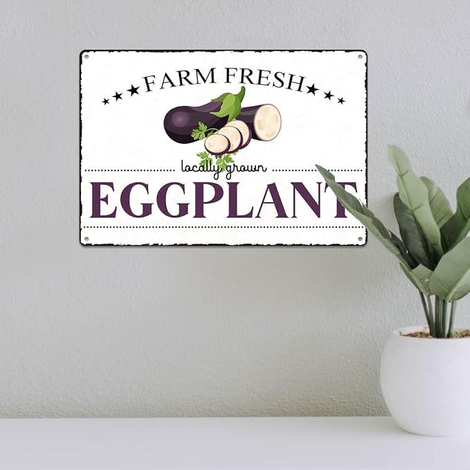 Vintage Eggplant Metal Signs Wall Decor Funny Vegetables Art Poster Decorative for Home Farmhouse Kitchen Garden Cafe Bar Farm Porch Fence Yard 12X8 Inch Aluminium Hanging Plaque - Image 5