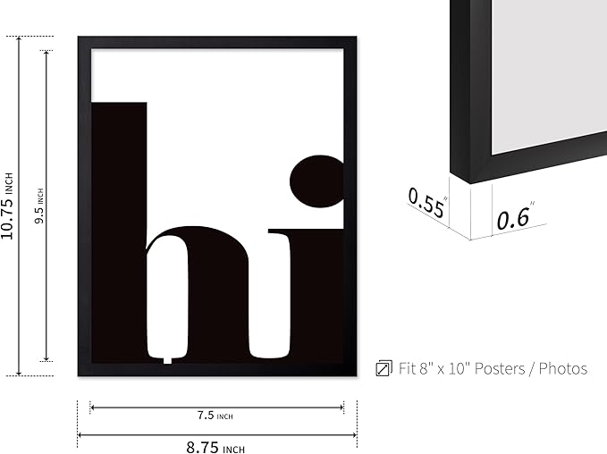 Poster Master Vintage Minimalist Poster - Retro Typography Print - Hi, Greeting, Plain, Modern, Simple - Gift for Artist, Friend - Wall Decor for Living Room, Office, Dorm, 8x10 Black Framed