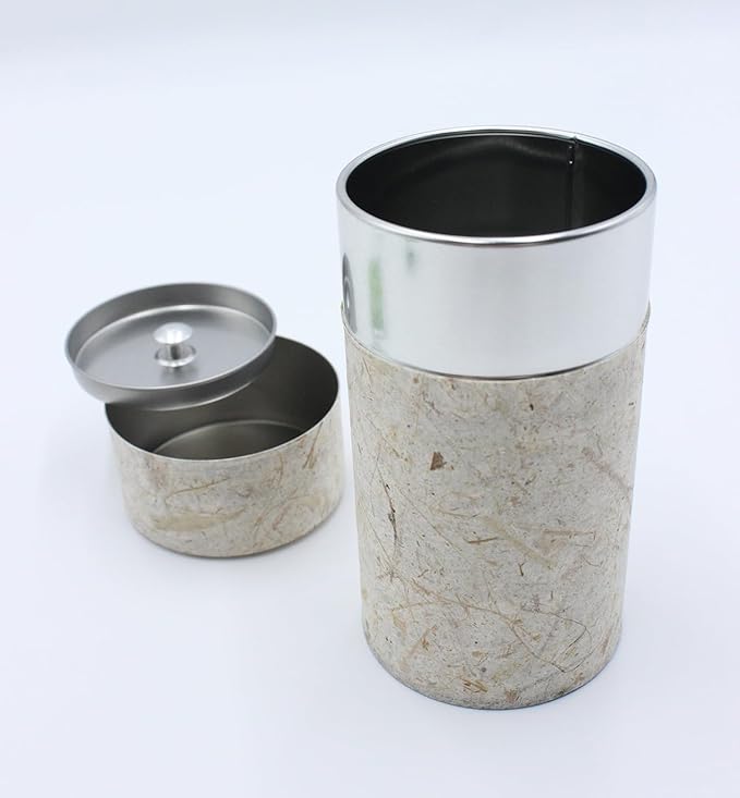 Japanese Pokkan Matcha Coffee Spice Tea Tin Canister Washi Paper Storage with Lid 7.05 oz Capacity (Unryugami White)
