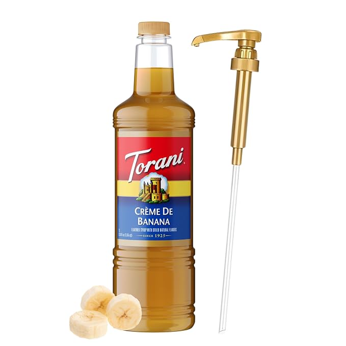 Torani Crème De Banana Syrup 1 Liter Bottle with Pump – Premium Banana Flavoring with Pure Cane Sugar & Natural Ingredients for Coffee, Cocktails, Desserts, Smoothies & More by Torani