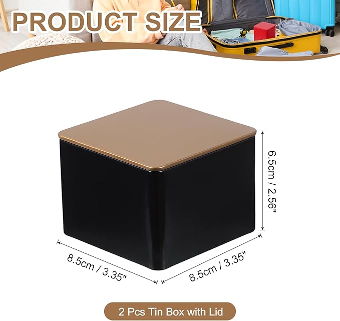 PATIKIL Metal Tea and Tin Set 3.35"x3.35"x2.56", 2 Pcs Metal Storage Airtight Storage Square Container with Lid for Loose Tea Coffee Candy Treats Gifts Spice DIY, Black-Gold