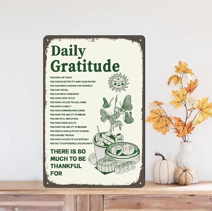 Daily Gratitude Metal Tin Sign 12x8 Inch Positive Decor Inspirational Encouragement Gifts For Men Women Coworker Mom Aunt Teacher Green Boho Home Decor Aesthetic Apartment Coffee Room Office Wall - Image 2