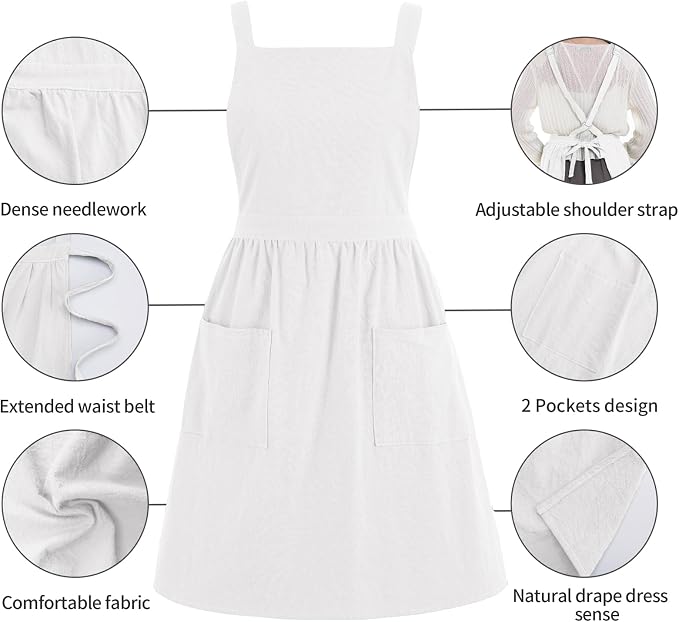 Pinknoke Cute Cotton Pinafore Aprons for Women with Pockets for Kitchen | Vintage Apron Dress,Adjustable Cross Back,2 Pockets,Long Straps,for Cooking Backing Gardening Painting Cleaning Gift Giving - Image 7