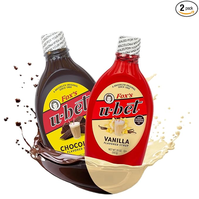 FOX’S U-BET Syrup Bottle – Brooklyn Original Since 1900, Thick, No High Fructose Corn Syrup, Kosher Certified, Fat Free, For Egg Creams, Coffee, Milkshakes & Desserts (2-Pack, Chocolate & Vanilla) by Foxsu-bet