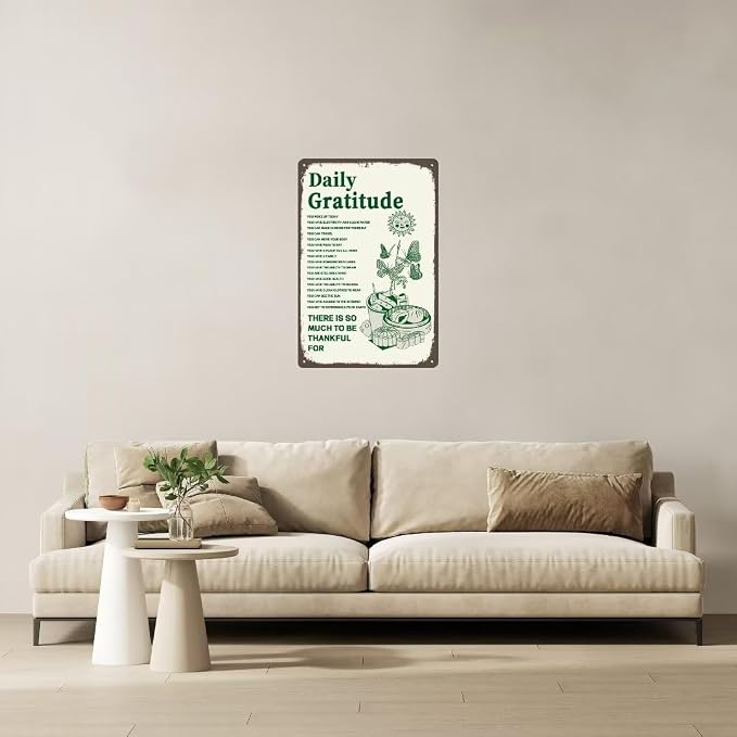 Daily Gratitude Metal Tin Sign 12x8 Inch Positive Decor Inspirational Encouragement Gifts For Men Women Coworker Mom Aunt Teacher Green Boho Home Decor Aesthetic Apartment Coffee Room Office Wall - Image 5