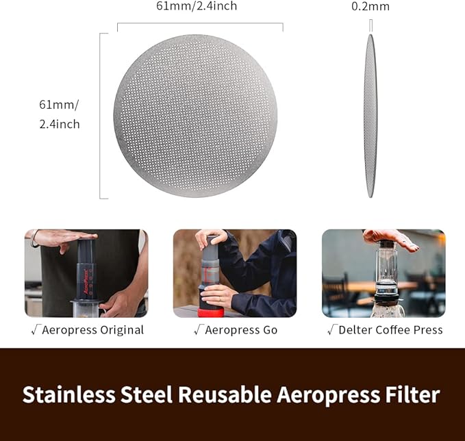 watchget Stainless Steel Reusable Filter Disc Metal Coffee Filter Fit for AeroPress Coffee Makers 1 Pack
