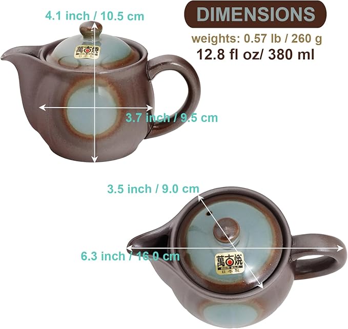 Japanese Banko Ware Teapot with Removable Stainless Steel Strainer - Versatile Pot for Tea, Coffee, and More - Lightweight, Heat-Resistant with Superior Heat Retention (Blue)