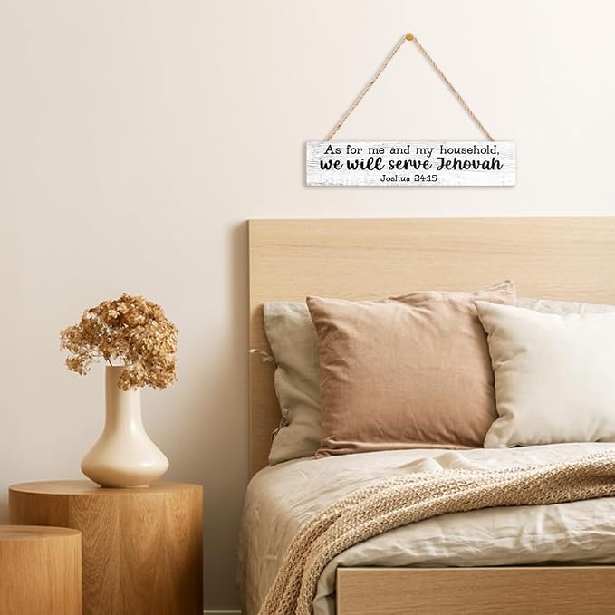 AGMDESIGN As for Me And My Household We Will Serve Jehovah Wood Sign, Faith-Based Wall Decor for Shelf Desk Door, Christian Jesus Hanging Wooden Plaque for Prayer Room Home Bedroom Farmhouse - Image 5