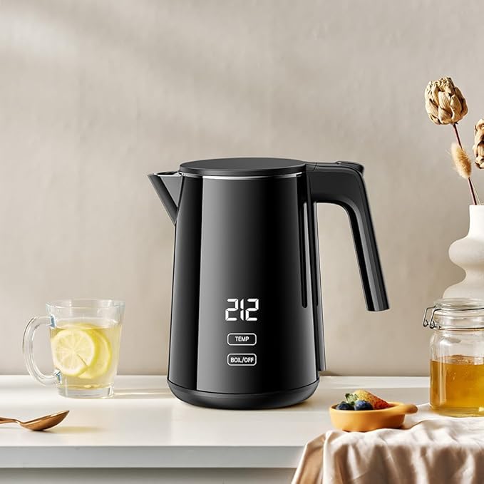 Smart Temperature Control Electric Kettle | 304 Stainless Steel Double-Wall Cool-Touch | 7 Preset Temperatures | 4-Hour Keep Warm | Auto Shut-Off & Boil-Dry Protection - Black