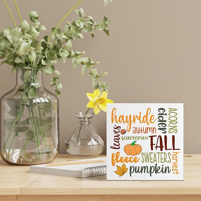 Scarecrow Leaves Cider Pumpkin Wooden Box Sign, Fall Farmhouse Desk Decor, Funny Fall Sign for Bedroom Office, Harvest Thanksgiving Gifts for Women Men Friends Sister Aunt BFF Coworkers - Image 5