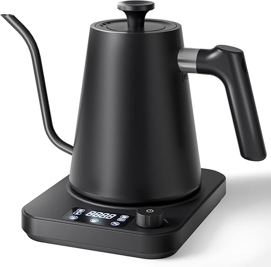 Gooseneck Electric Kettle, ±1°F Temperature Control, Smart Altitude Adaptation, 24H Keep Warm, 30-Min Auto Memory, Food Grade Stainless Steel, Pour Over Kettle for Coffee and Tea, 1200W/1.0L