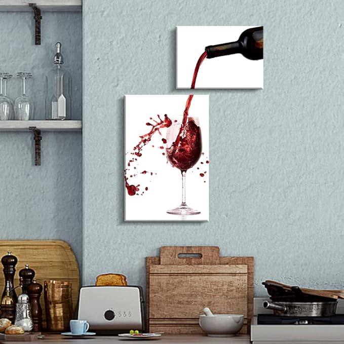 Pinetree Art Wine Wall Decor for Kitchen Modern Kitchen Wall Art Dinning Room Wall Decor 2 Panels Wine Canvas Art for Home Kitchen Decoration (wine a bit) - Image 5