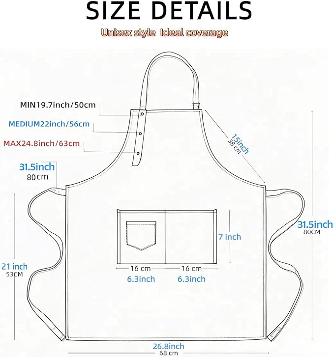 Kitchen Cooking Apron for Women Men Water-Resistant Artist Barista Baking Craft Catering Work Bib with Large Pockets