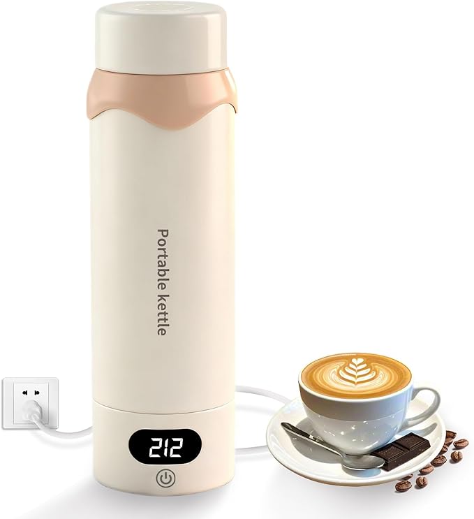 Portable Electric Kettle 16oz - Mini Travel Kettle Vacuum Insulation 304 Stainless Steel Small Water Boiler for Coffee, Tea - 4 Adjustable Temperature and Automatic Shut-off with Kettle Bag