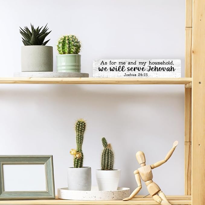 AGMDESIGN As for Me And My Household We Will Serve Jehovah Wood Sign, Faith-Based Wall Decor for Shelf Desk Door, Christian Jesus Hanging Wooden Plaque for Prayer Room Home Bedroom Farmhouse - Image 4