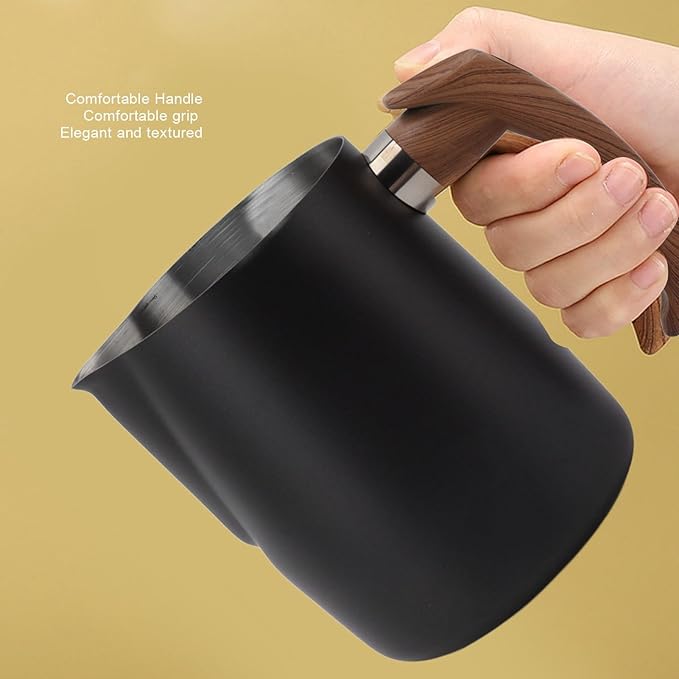 Milk Frothing Pitcher, 20/34oz Stainless Steel Steaming Pitchers Scale Coffee Milk Frother Cup Espresso Machine Accessories Barista Tools for Cappuccino Latte Art (20oz-Black)