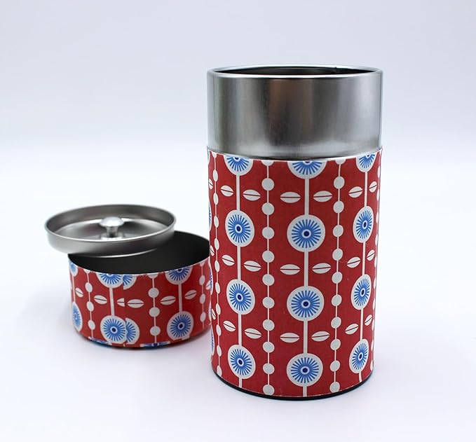 Japanese Pokkan Matcha Coffee Spice Tea Tin Canister Washi Paper Storage with Lid 7.05 oz Capacity (Kururi)
