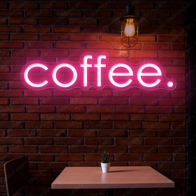 Coffee Neon Sign (40x10'', Remote and Plug included) Cafe Led Light coffee. led light coffee shop decorations wall decor (40x10" - Pink)