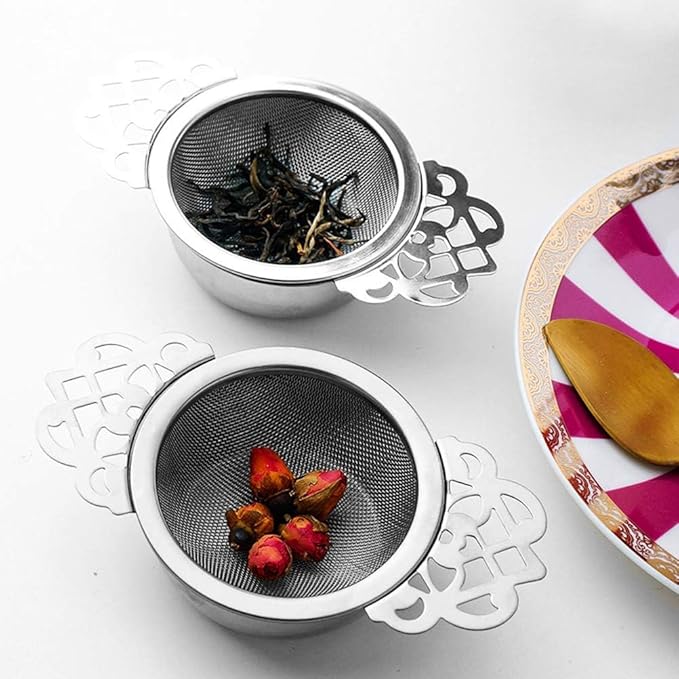 4 Set Tea Strainers with Drip Bowls, Loose Leaf Tea Strainers with Double Winged Handles Extra Fine Mesh Tea Infuser Brew Loose Leaf Tea, Spices, Seasonings