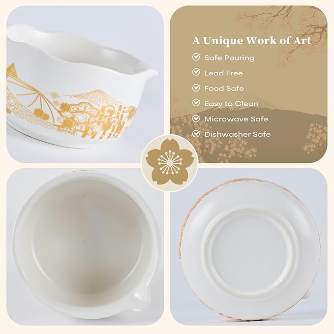Traditional Matcha Tea Set Kit White, Japanese Matcha Making Tools Ceramic Bowl and Whisk Holder Accessories Gift Set for Women Friends