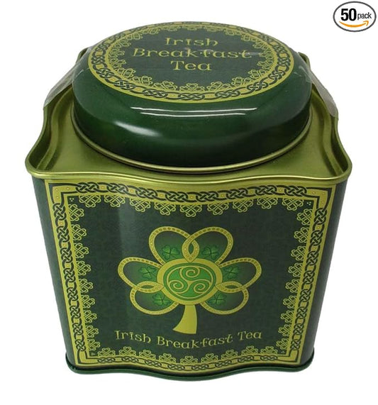 Irish Breakfast Tea -Shamrock Spiral Tin With A Green And Yellow Celtic Design